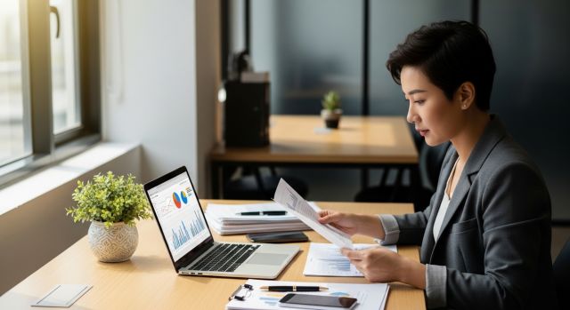 2026 사업자 대출 조건을 검토하는 개인사업자 재무 서류 장면
