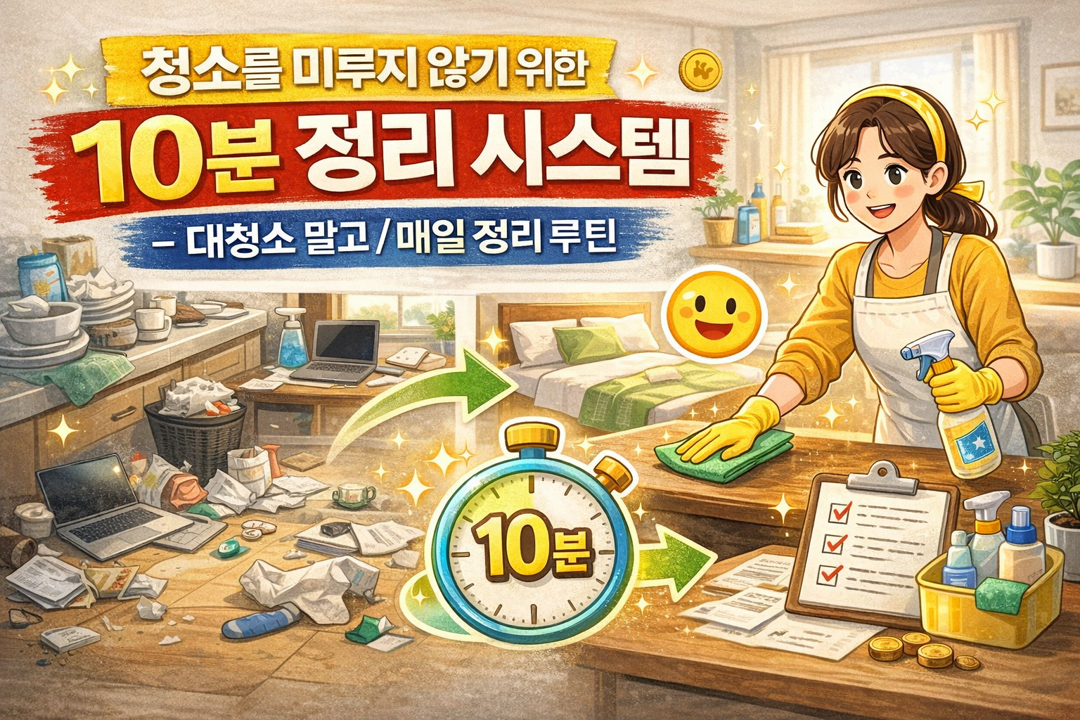 청소를 미루지 않기 위한 10분 정리 시스템– 대청소 말고 , 매일 정리 루틴