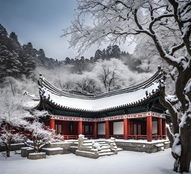 눈이 덮인 향교