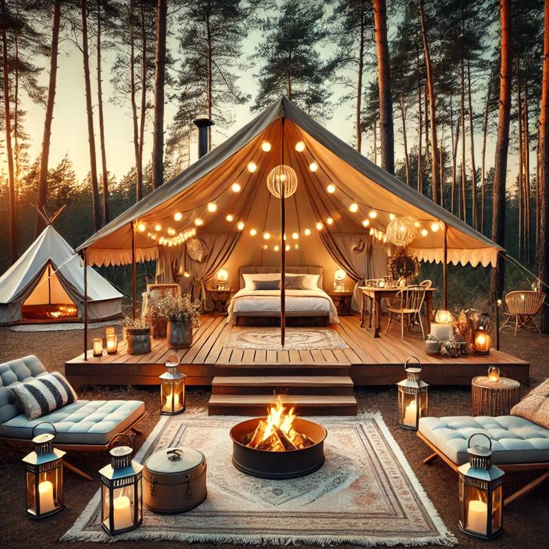 A luxurious glamping site in the middle of a peaceful forest., 숲 속 글램핑