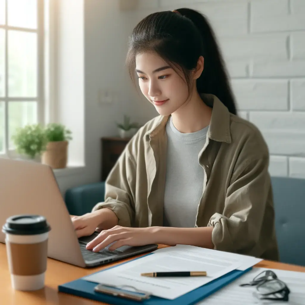 대학생이 국가장학금을 신청하며 노트북 작업 중인 장면