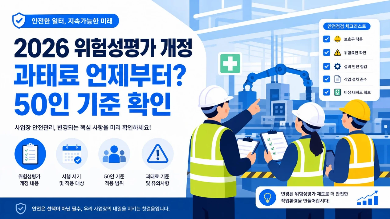 2026 위험성평가 개정과 50인 기준 과태료 적용시기를 안내하는 이미지