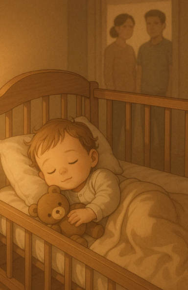 혼자 유아 침대에서 자고 있는 2세 아기의 편안한 모습