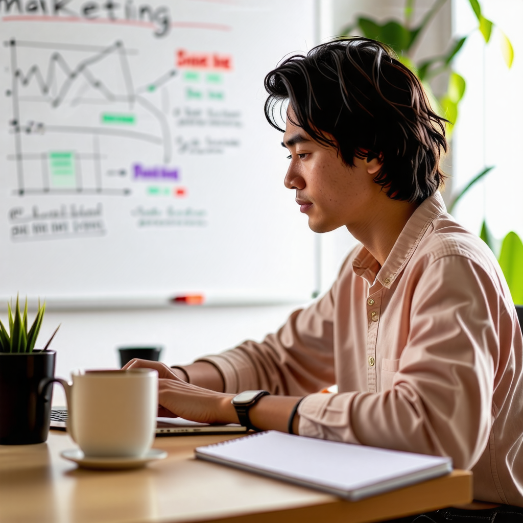 창업자가 온라인 광고를 설정하는 장면