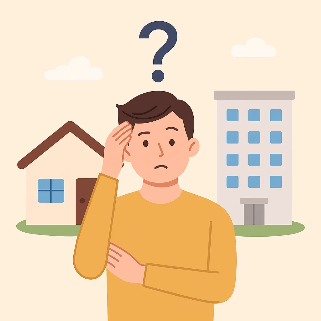 아파트와 개인주택 사이에서 고민하는 사람의 모습