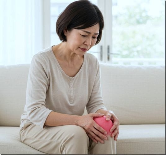 유로리틴 A 효능 관절염 개선 효과, 무릎 관절염 증상이 있는 중년여성 사진