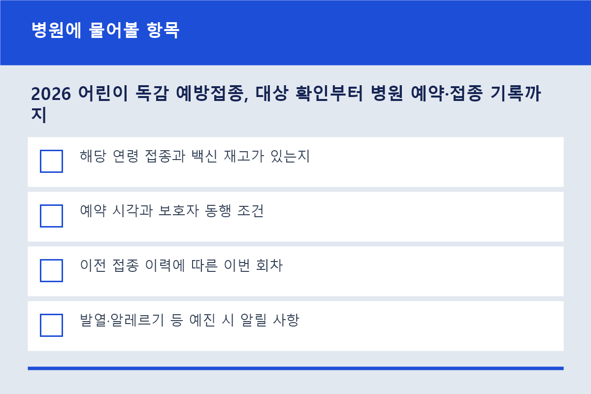 어린이 독감 접종기관에 문의할 내용 체크리스트