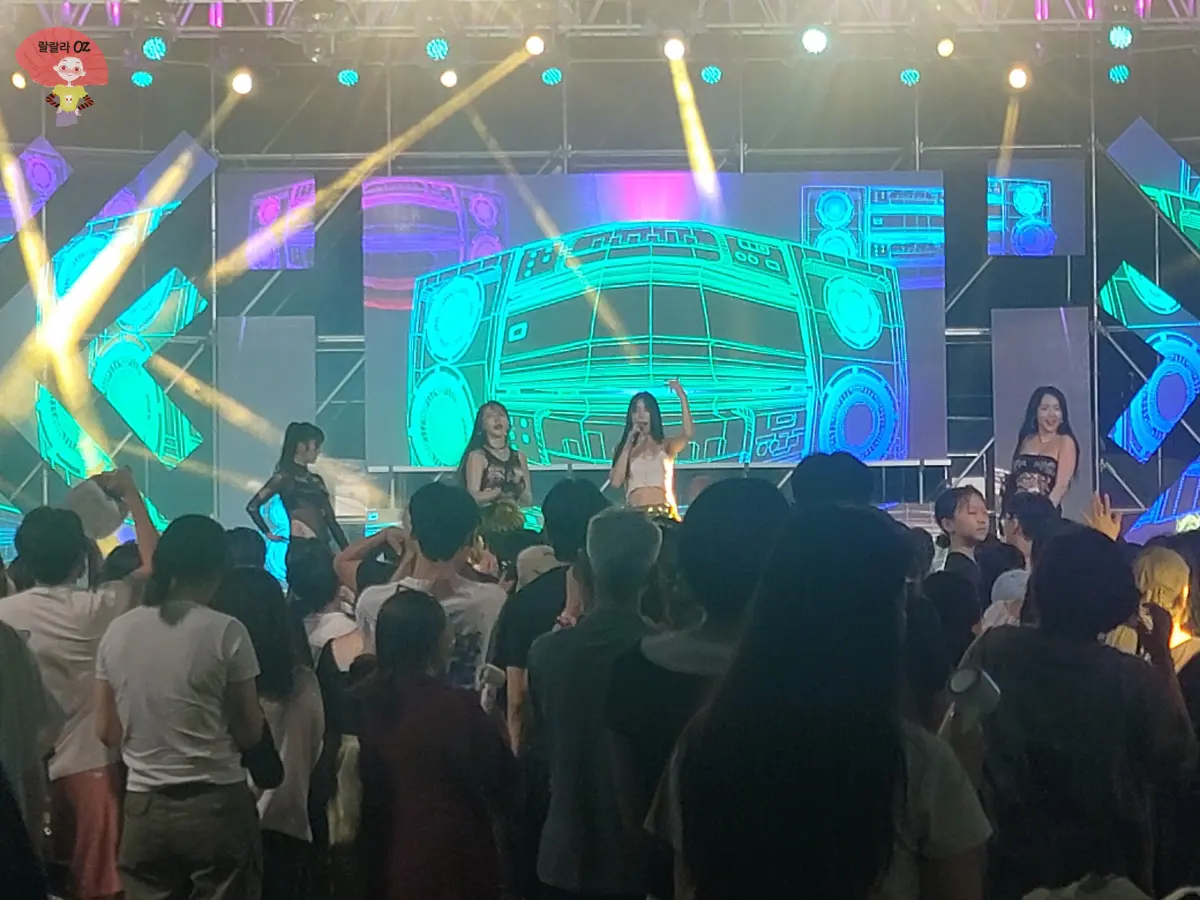 강원도-홍천-맥주축제-무대-위-가수-댄서들과-한마음으로-서서-소리치며-즐기는-사람들