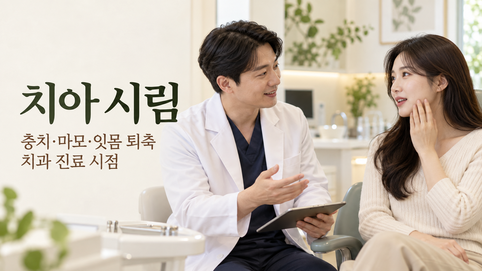 치아 시림에 관해 치과의사와 상담하는 여성