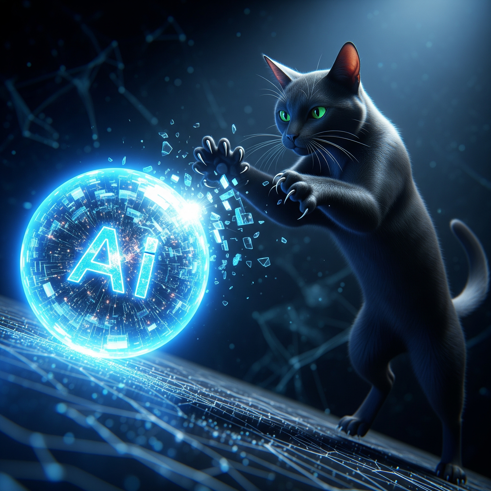 검은 고양이가 AI를 공격하는 모습