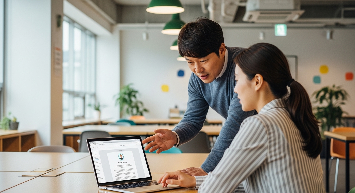 블로그 소개글을 함께 검토하는 모습