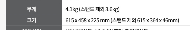브랜드별로 상이한 베젤 두께와 스탠드 높이 제원표
