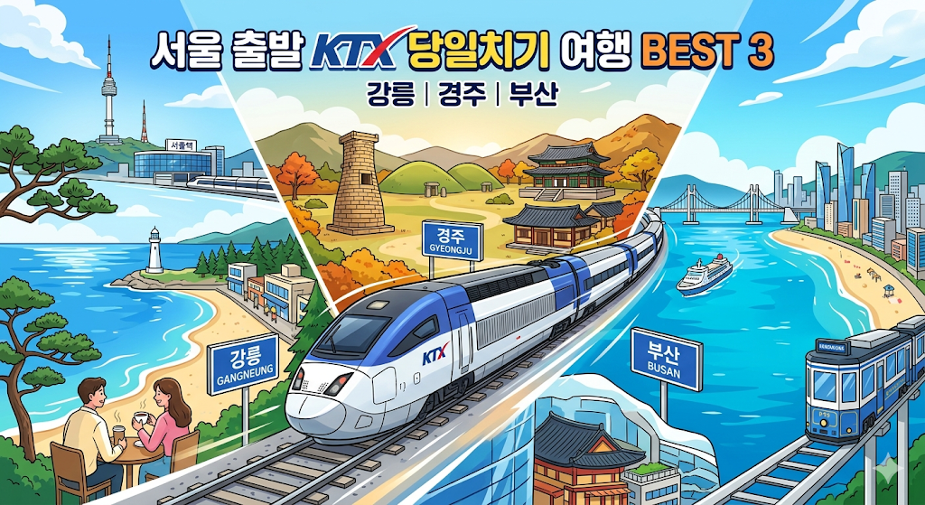 KTX 당일치기 여행 코스 추천(서울 출발 강릉, 경주, 부산)