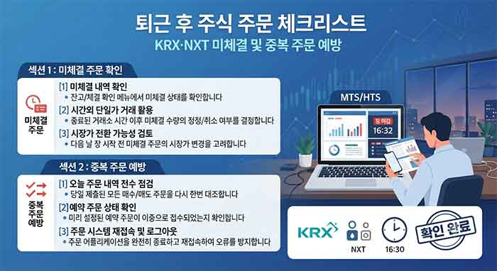 퇴근 후 KRX·NXT 주식 미체결 및 중복 주문 확인 체크리스트,