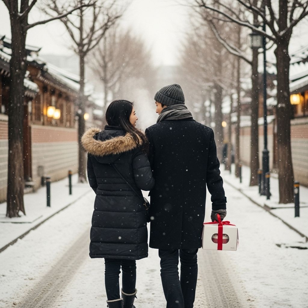 서울윈터페스타 청계천&amp;#44; 케잌을 손에 들고 걸어가는 연인들