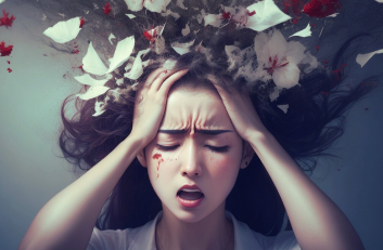 머리를 만지며 기억을 떠올리려는 여성