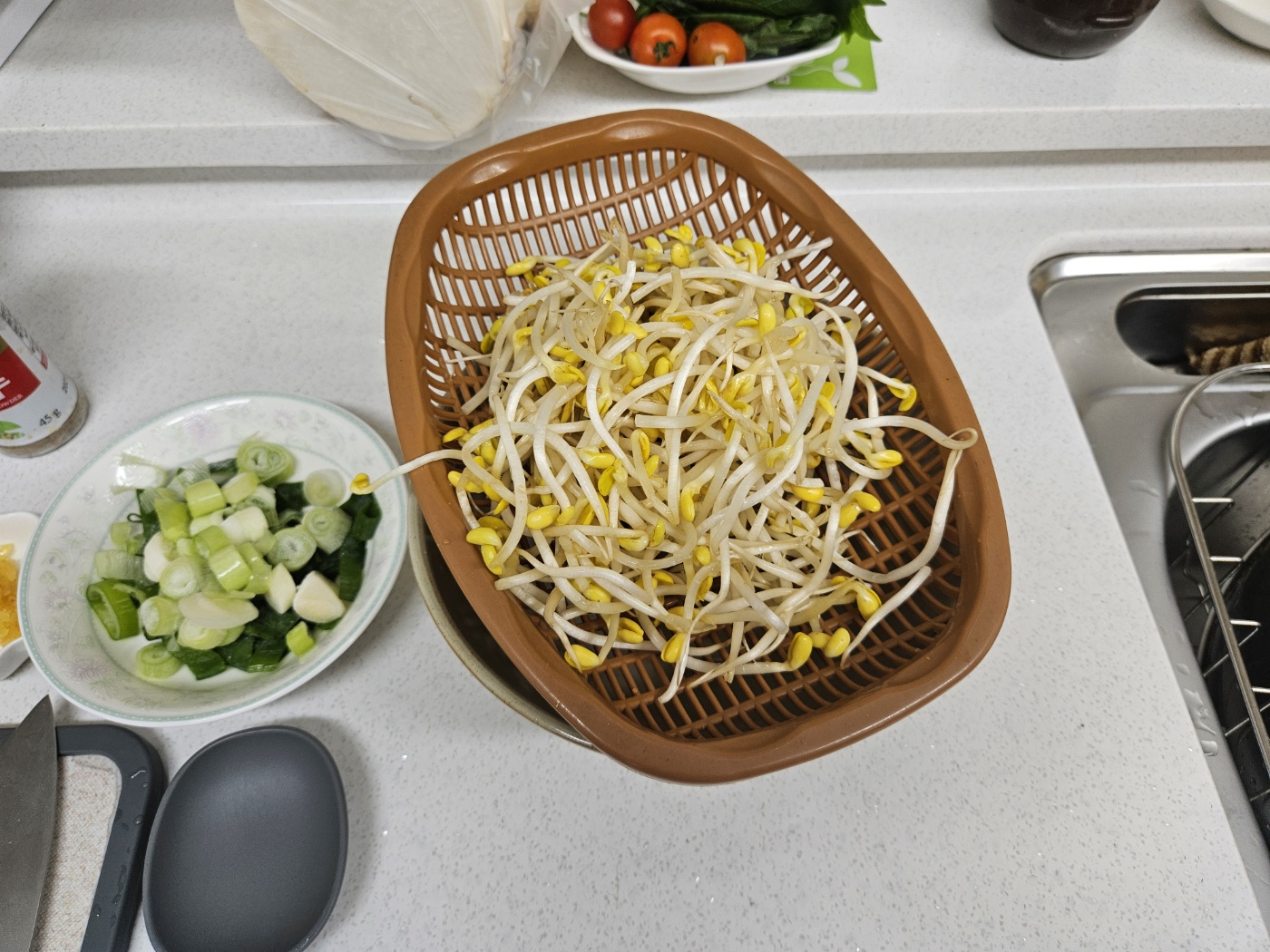 체에 밭친 콩나물