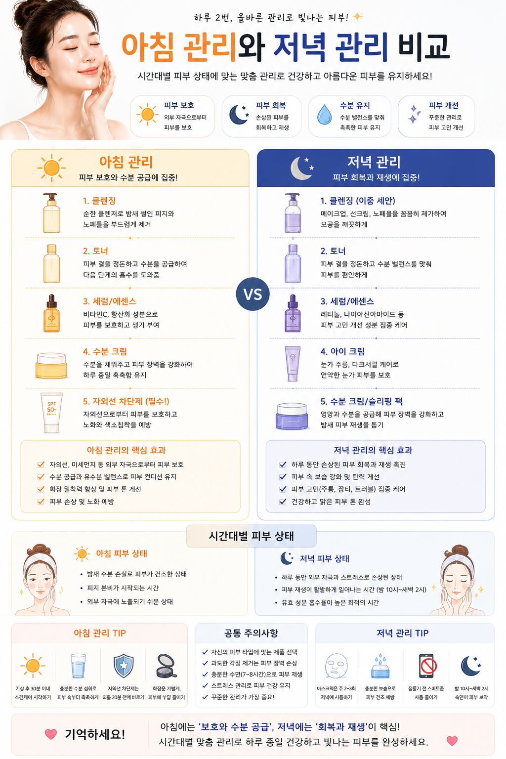 아침 관리와 저녁 관리 비교 관련 사진