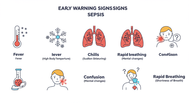 고열&amp;#44; 오한&amp;#44; 호흡곤란 등 패혈증 초기 증상 도표