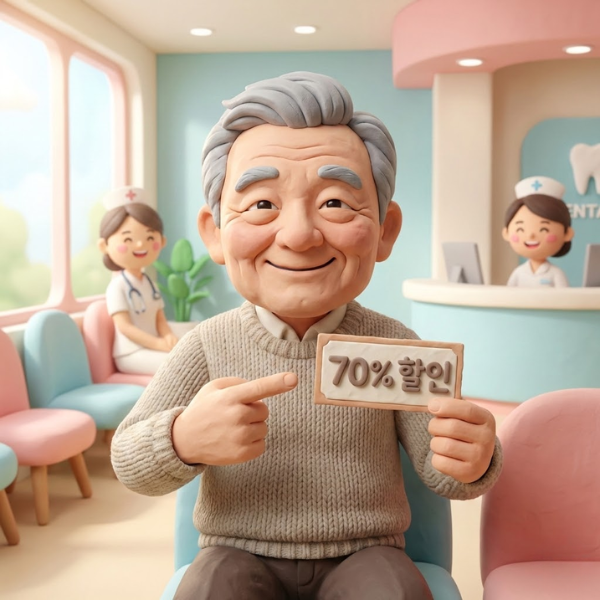 65세 이상 노인 틀니 건강보험 70% 지원 혜택을 받고 기뻐하는 할아버지 모습