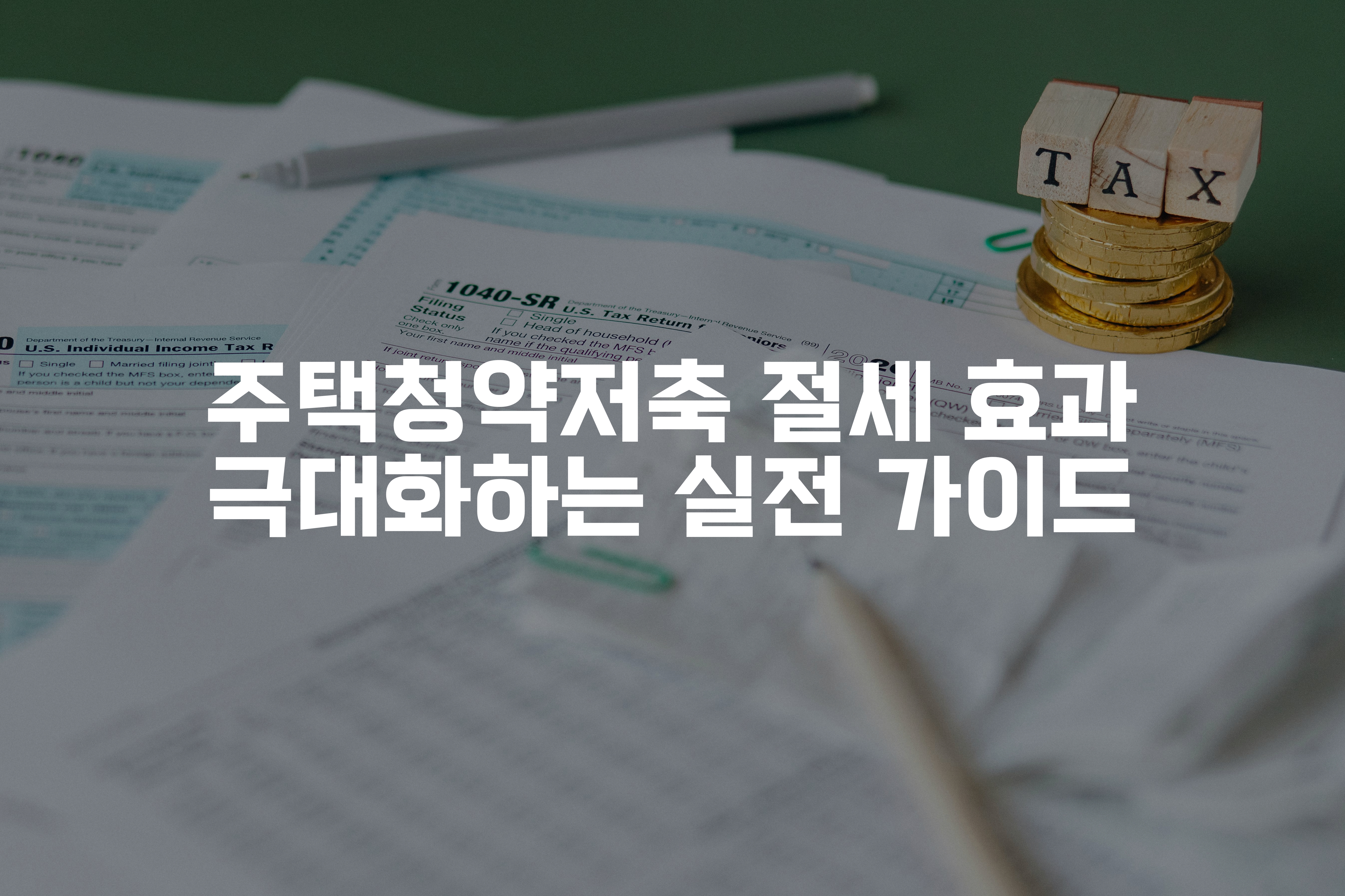 tax라고 적힌 나무조각과 흩어져 있는 서류와 펜들