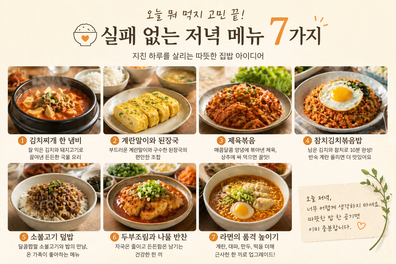 오늘 저녁 메뉴 7가지를 한눈에 볼 수 있는 집밥 메뉴 모음 이미지