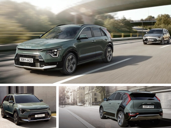 2023 니로 하이브리드 풀체인지 외부 디자인 이미지 입니다. 측후면 및 측전면 이미지 입니다.