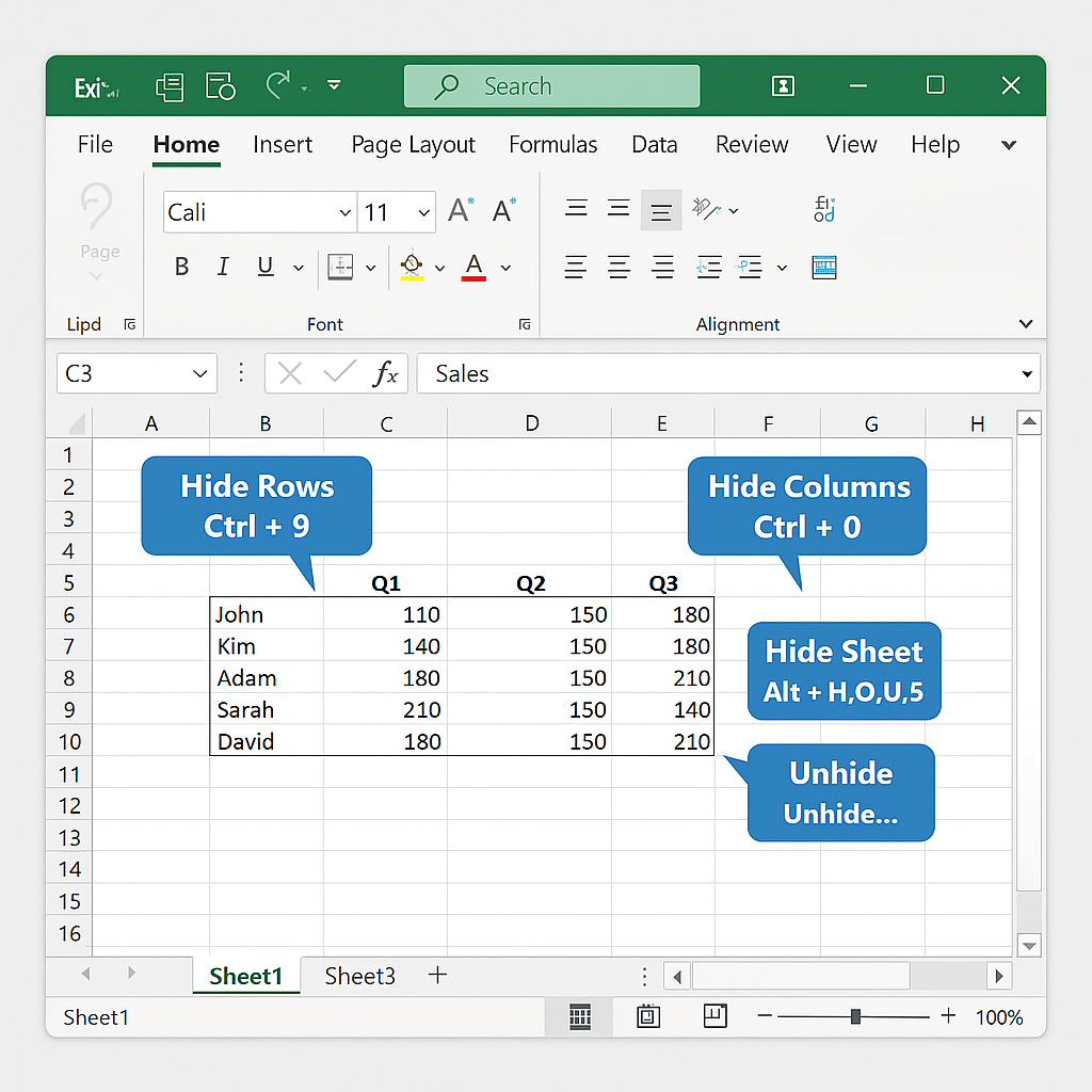 숨기기와 숨기기 해제 단축키 관련 사진
