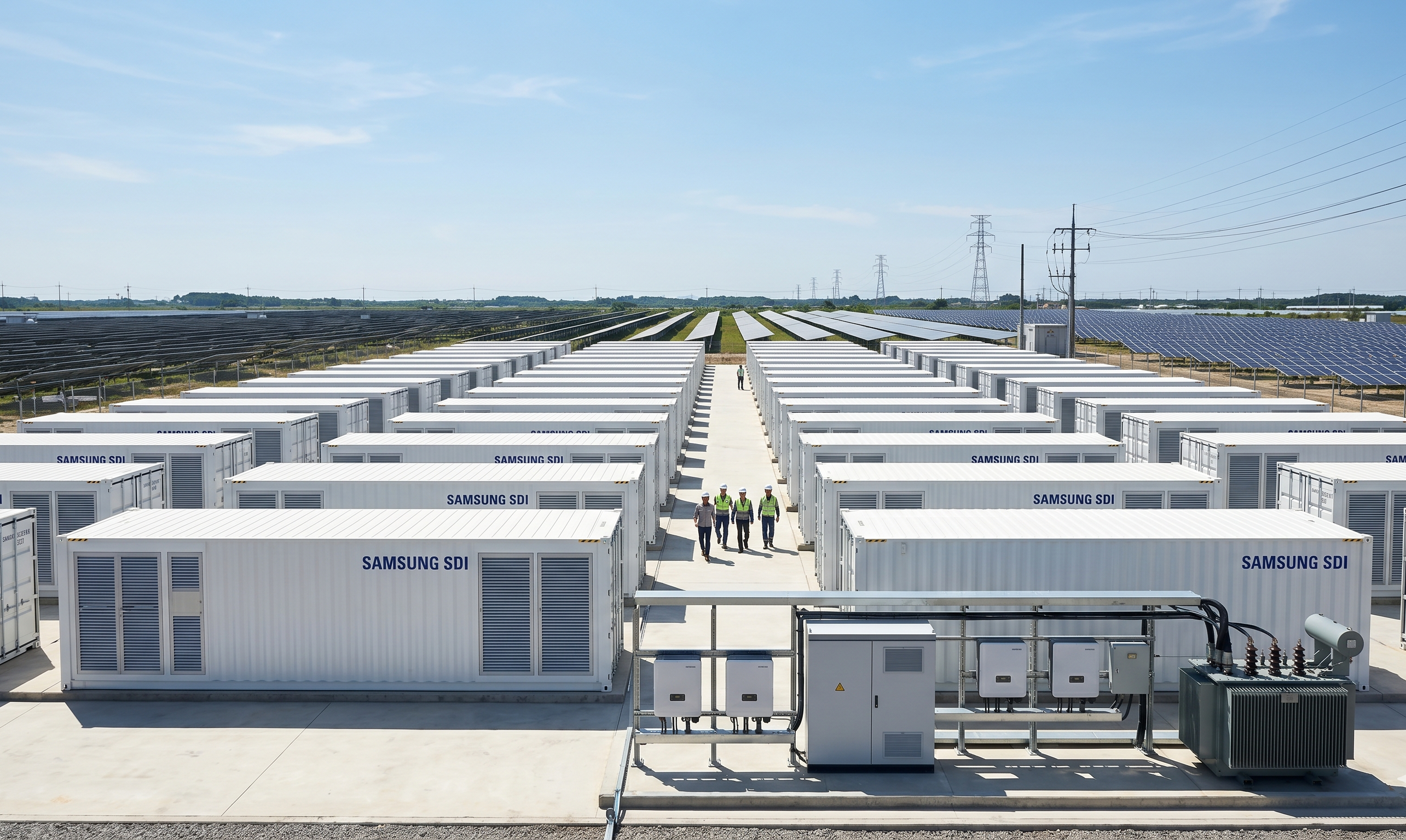 대규모 태양광 발전소에 설치된 삼성SDI 전력용 ESS 컨테이너 단지, SBB 설치 현장