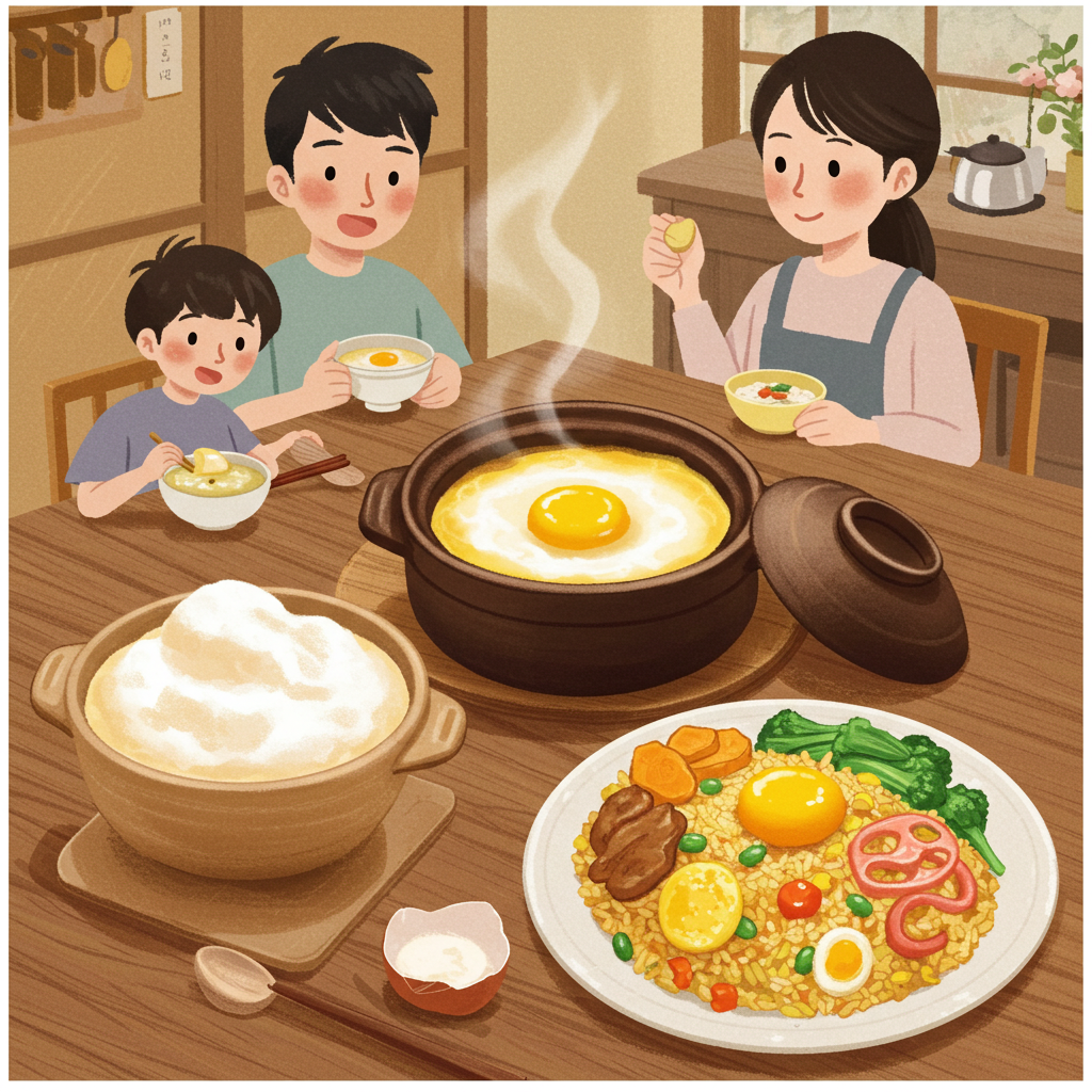 가족 식사 계란 요리