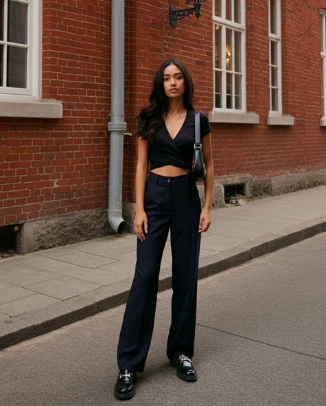 미드 라이즈 와이드 슬랙스