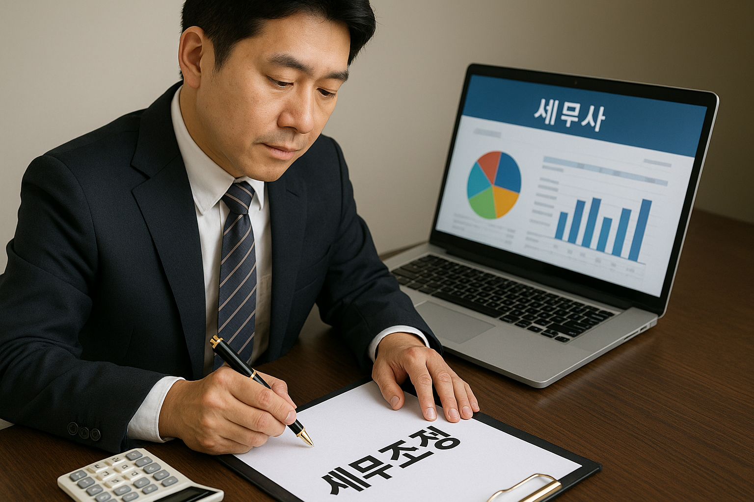 세무사가 세무조정 하는 사진