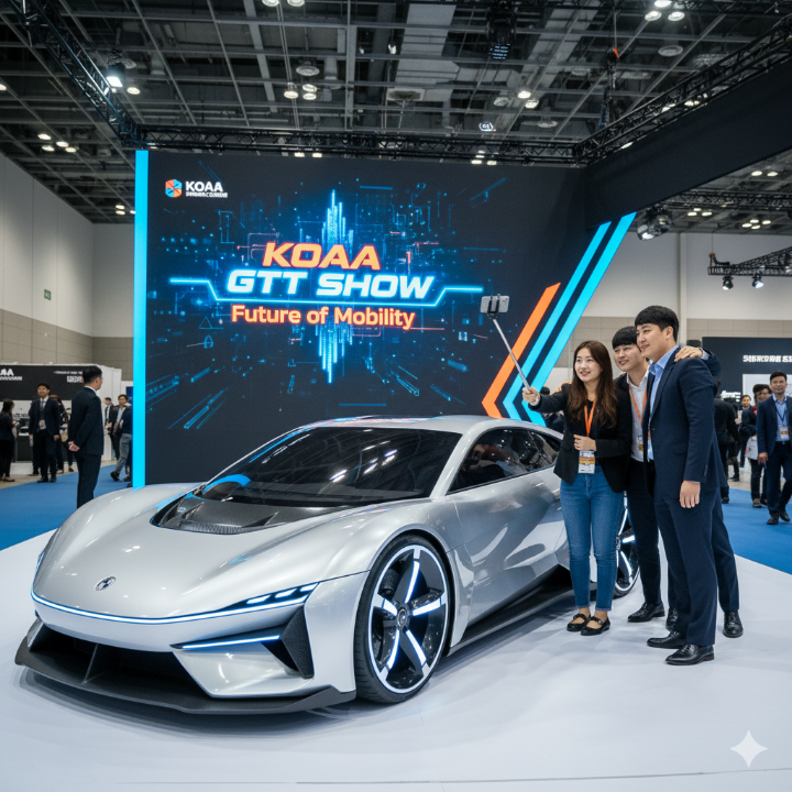 미래형 컨셉카 앞에서 찍은 방문 인증샷