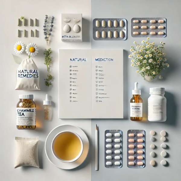 자연요법과 약물요법을 비교하는 소품컷