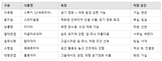 빛이 적어도 잘 자라는 식물리스트