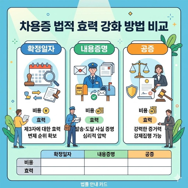 차용증 법적 효력 강화 방법 비교