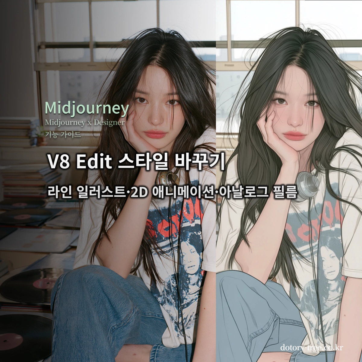 미드저니 V8 Edit로 원본 인물 사진을 라인 일러스트 스타일로 바꾼 대표 이미지