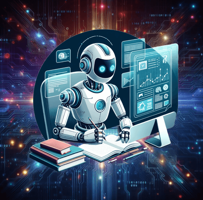 머신러닝 기초 이해와 NLP의 관계 - 로봇이 컴퓨터 앞에서 공부하는 이미지