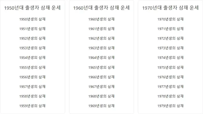 1950년대, 1960년대, 1970년대 출생자 삼재 운세