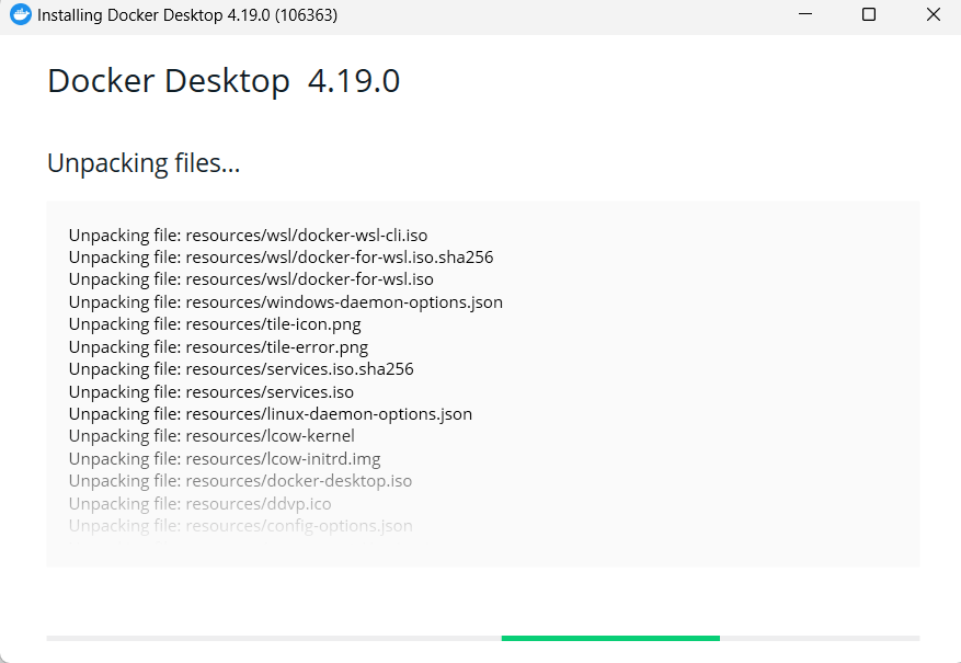 docker를 다운로드 후 설치 중 이미지입니다.