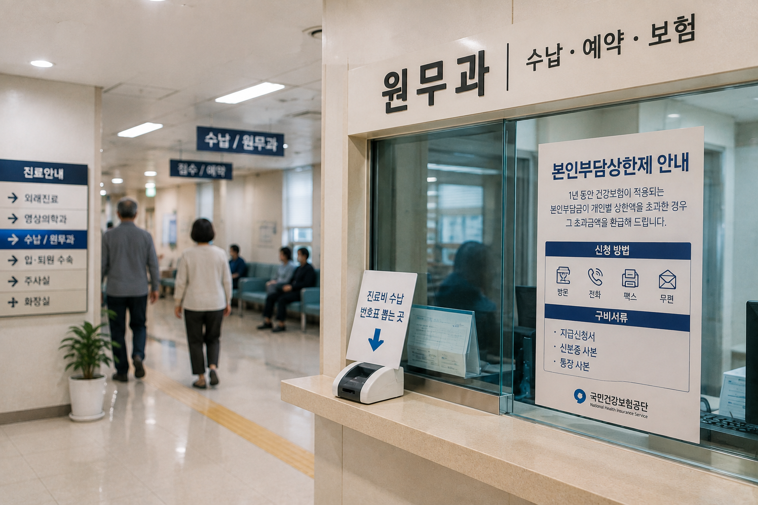 깔끔한 한국 병원 원무과 복도