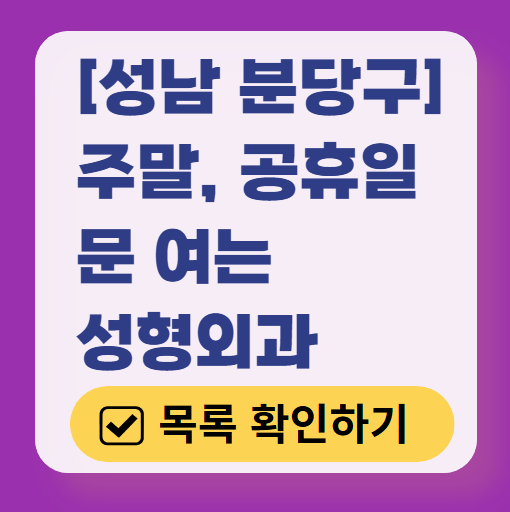 성남시 분당구 주말 문 여는 성형외과 병원 추천 리스트 ❘ 토요일, 일요일, 공휴일 진료 목록(쌍꺼풀, 눈재수술, 리프팅, 보톡스 잘하는 곳은?)