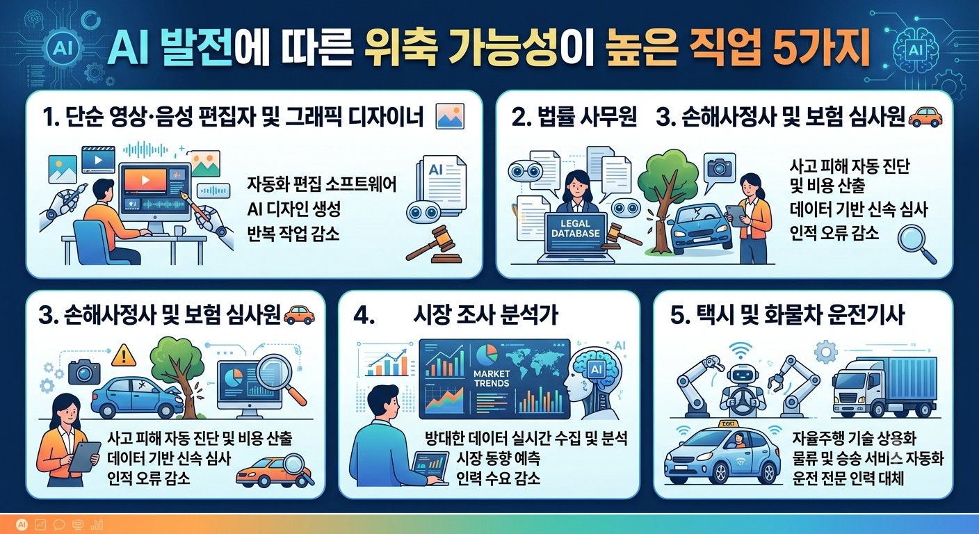 AI 위축 가능성이 높은 직업 5가지, 전문직도 예외 없다. 살아남기 위한 생존 전략은?
