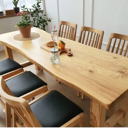 해찬솔 통원목 아트 원목식탁 테이블 2000_w700_tr 통원목다리 원목책상 우드슬랩 카페테이블, 베이지색