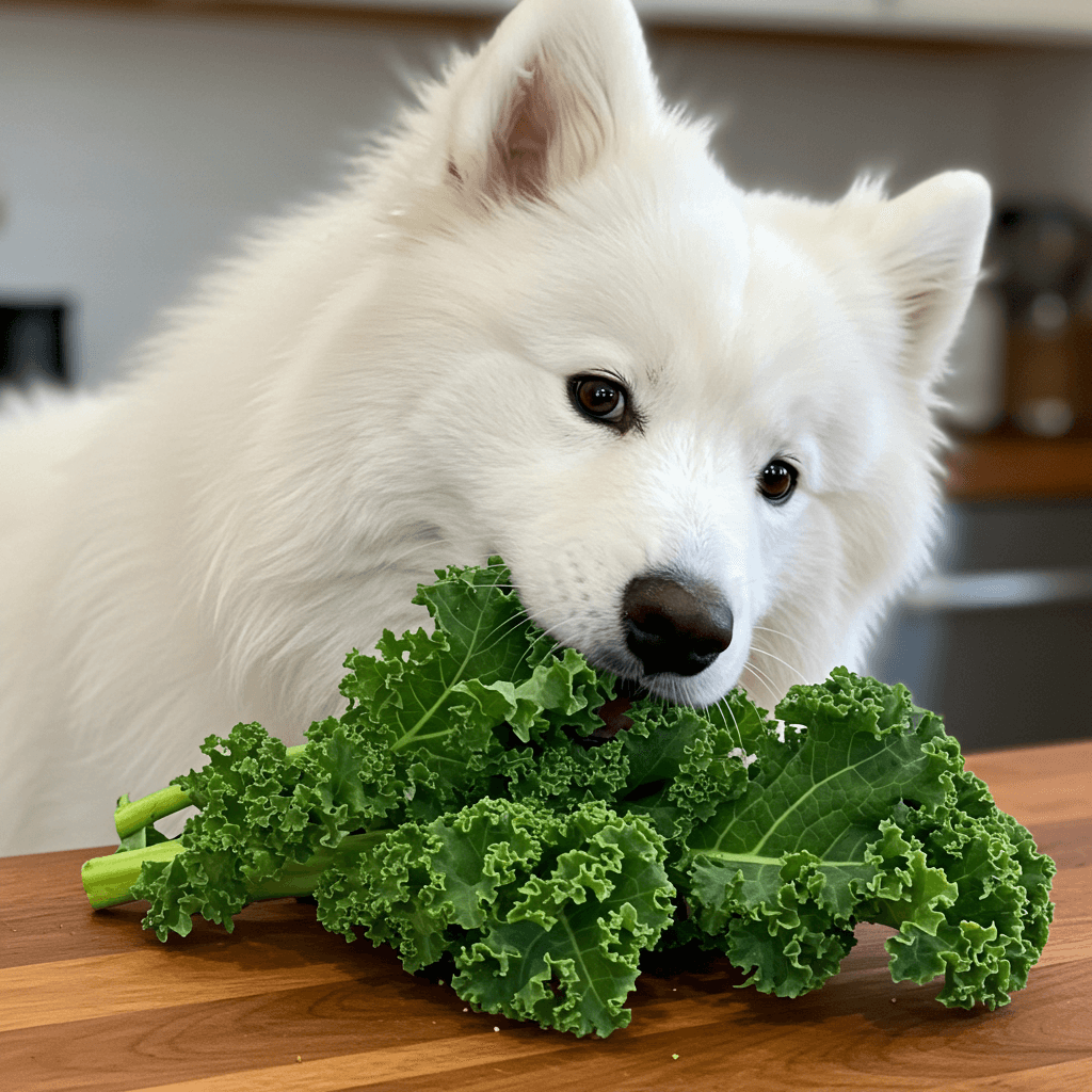 케일 채소 먹는 말라뮤트 강아지 모습