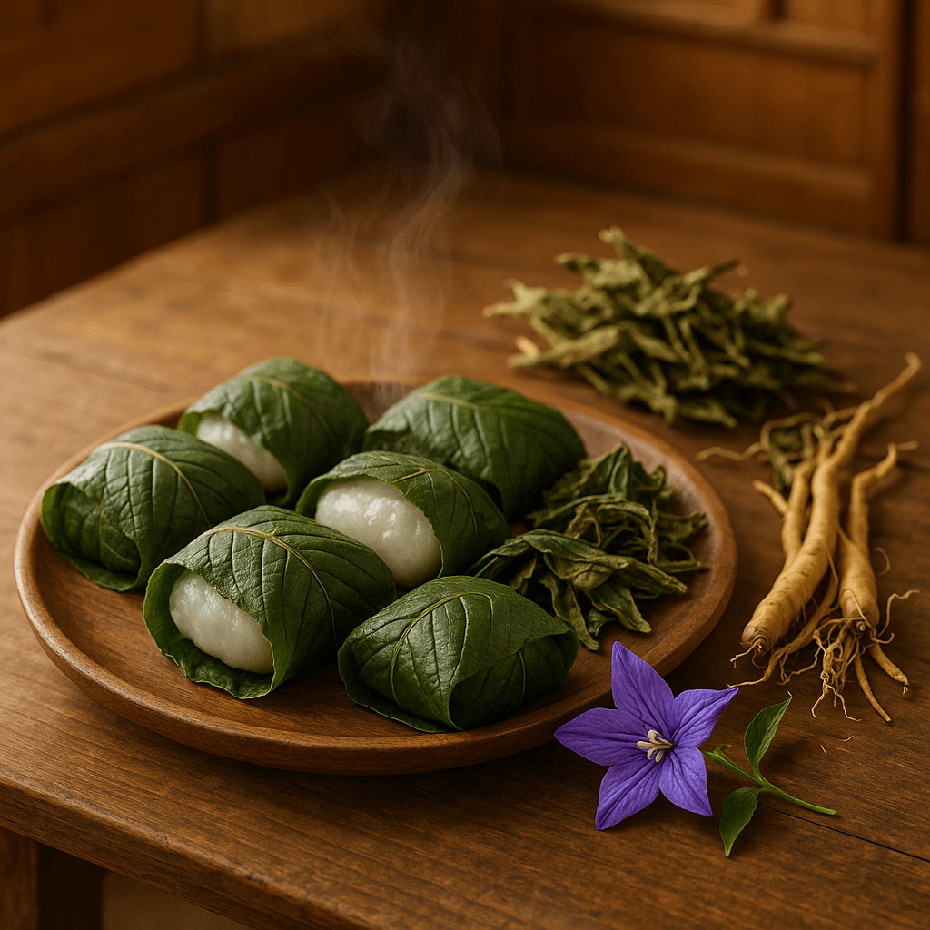 도라지 잎으로 감싼 찹쌀떡