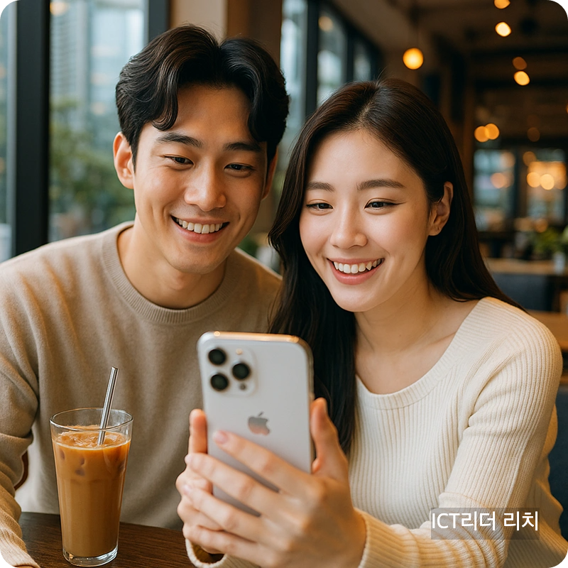 iphone으로 셀카를 찍는 커플의 다정한 모습