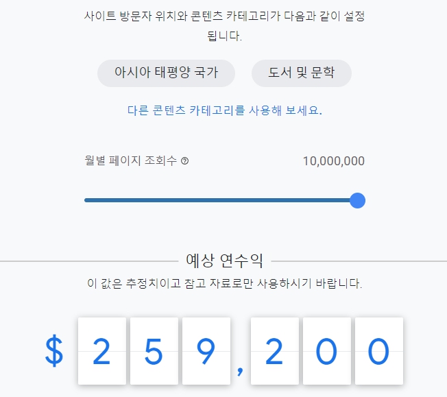 도서 및 문학 콘텐츠 구글 애드센스 예상 연 수익