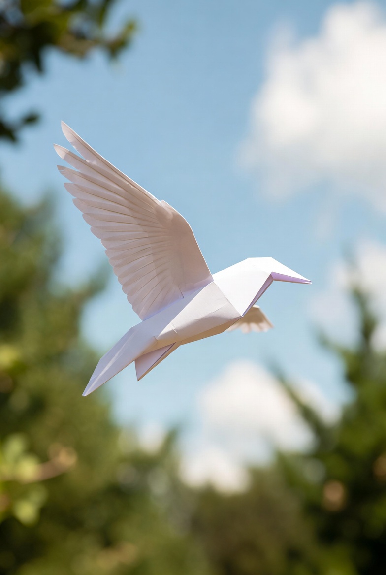 paper bird flying into the blue sky