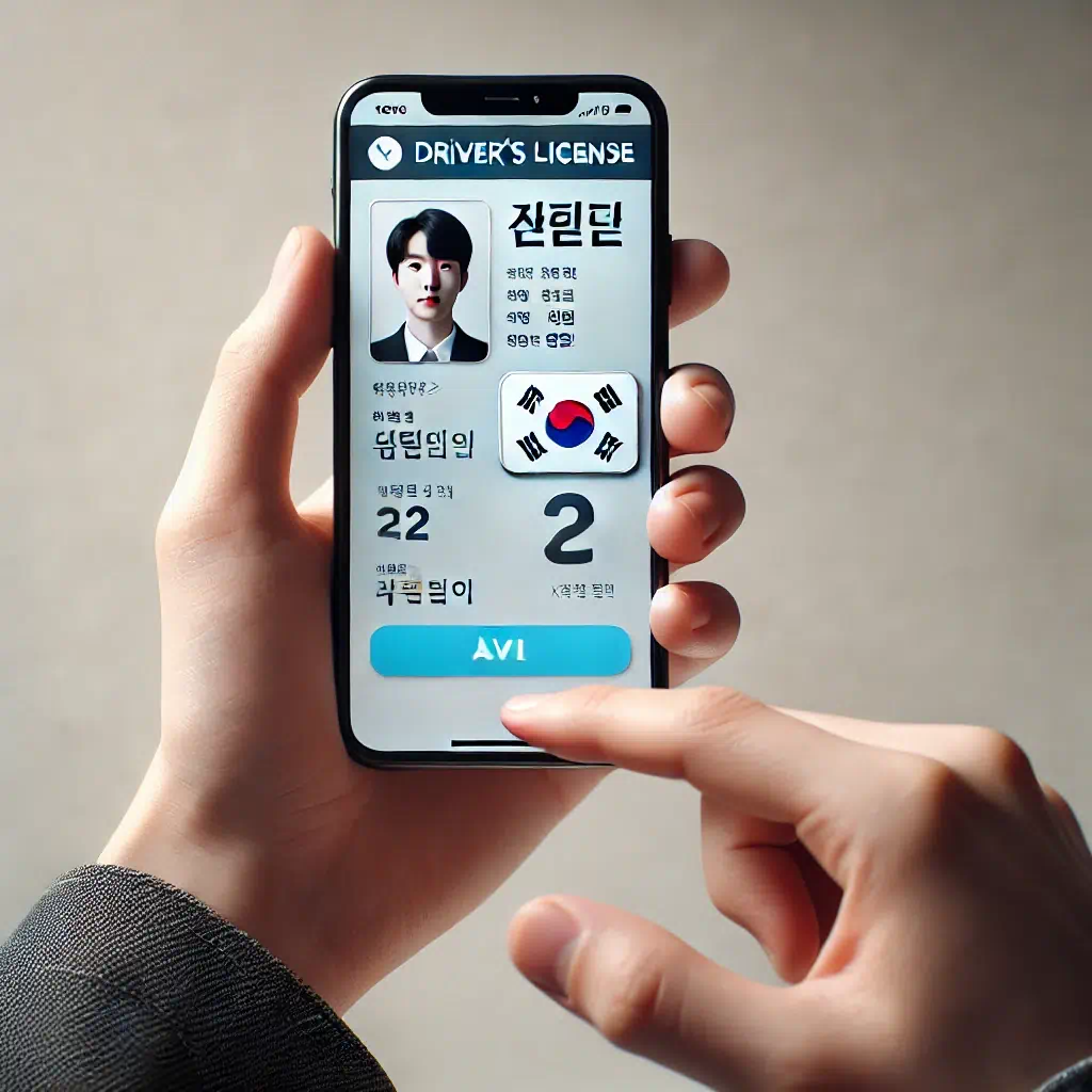한 남자의 운전면허증을 모바일로 보고있는 모습